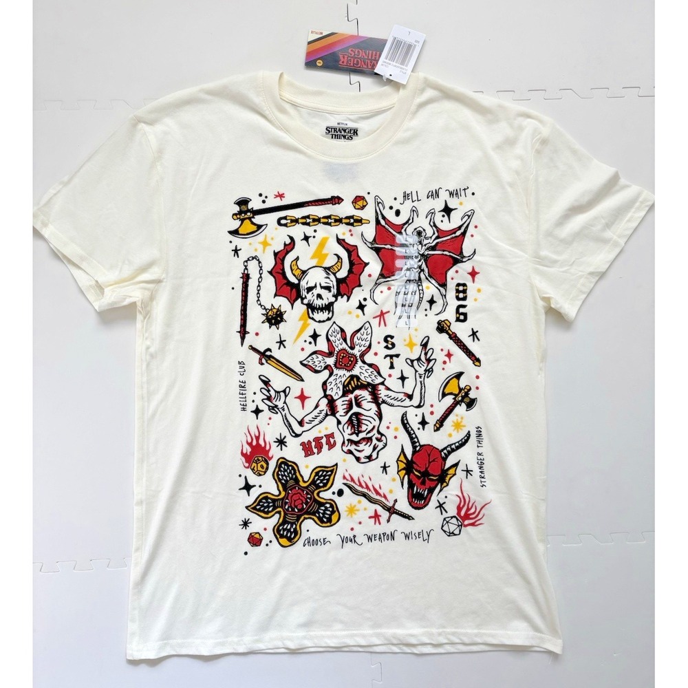 Netflix Stranger Things Hellfire Club Hell Can Wait T-Shirt - Size L White